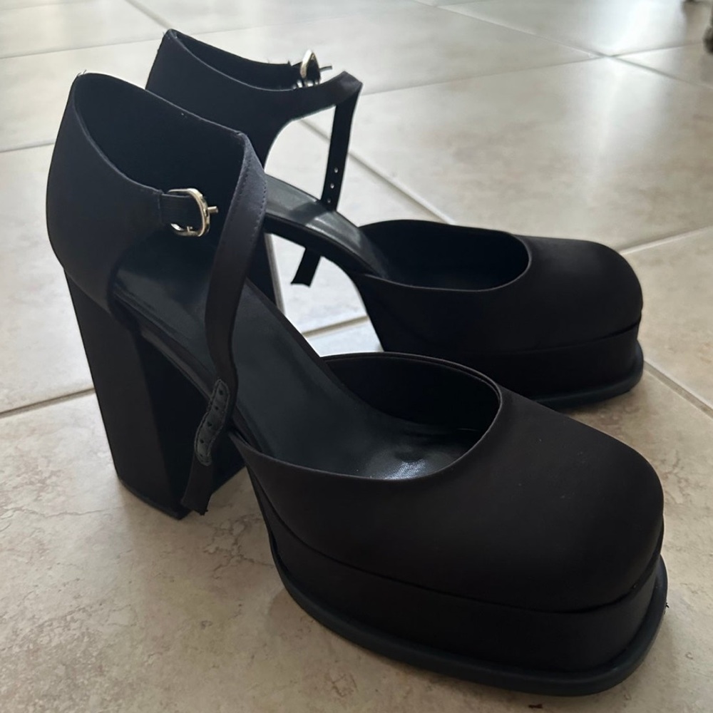 Satin Platform Chunky Heels
